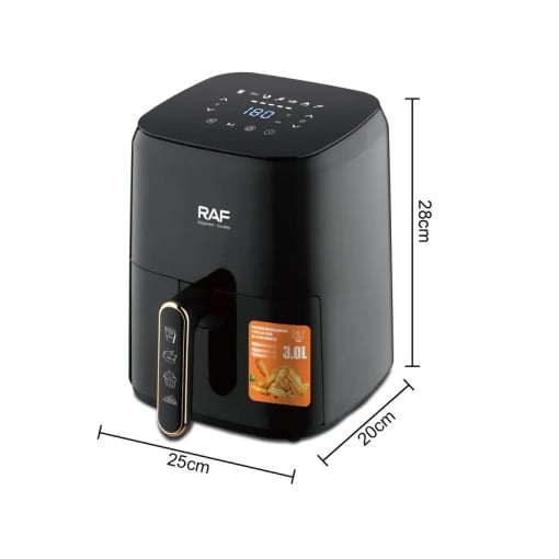 Air fryer de 3 L, RAF R5362B, 1300 W, control digital, material antiaderent, 25x20x28 cm, negru
