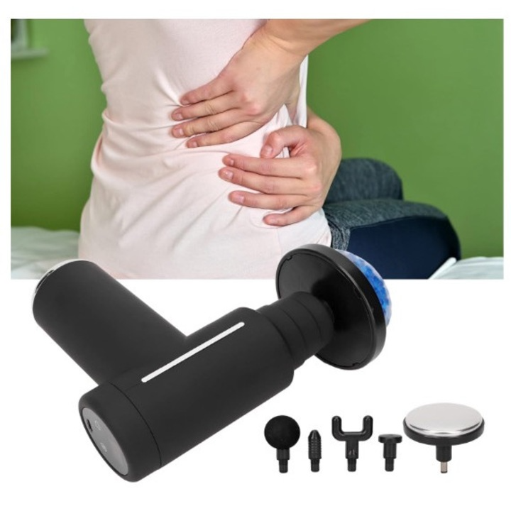 Aparat de masaj muscular cu compresa rece si calda, 1800mAh, negru