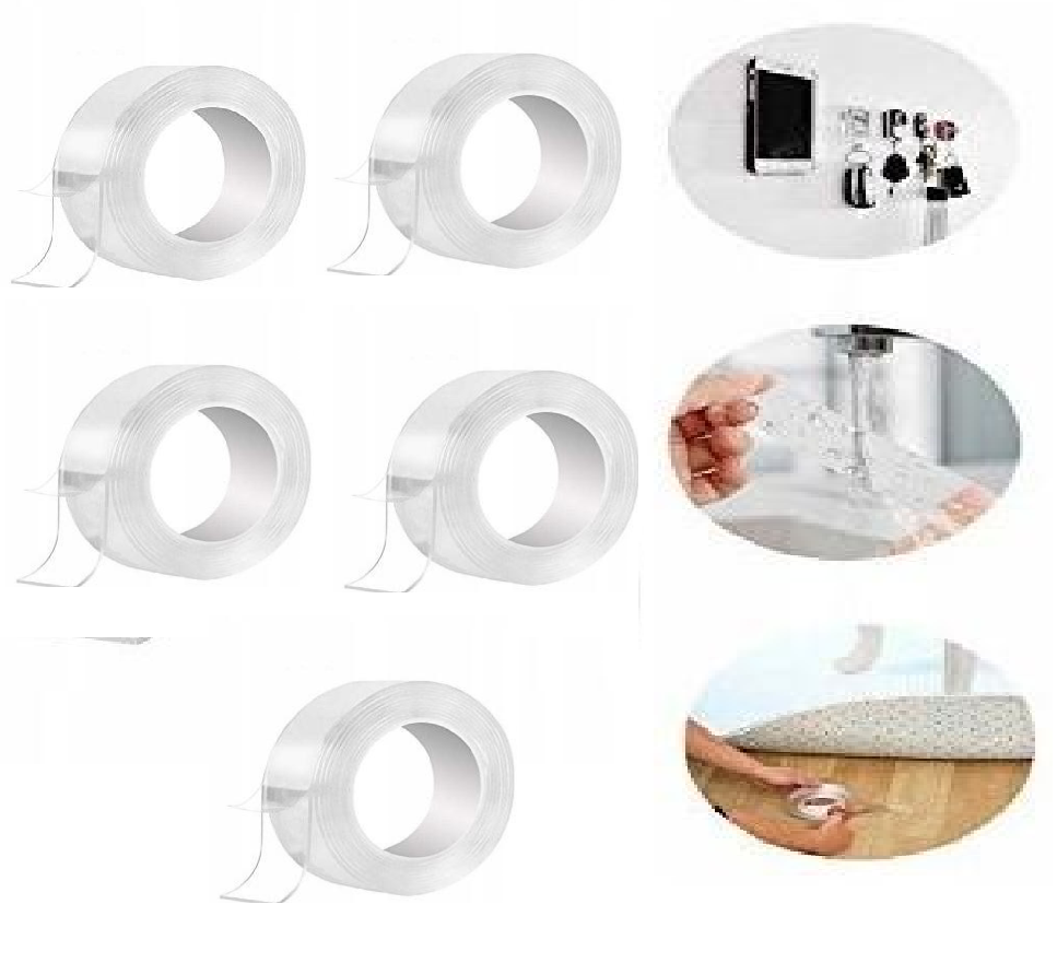 Set 5x Banda dublu adeziva transparenta, lungime 3m