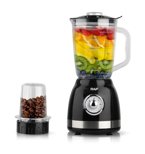 Blender Electric 2 in 1 RAF® , 500 W, capacitate recipient 1.5L, 2 trepte viteza, Negru
