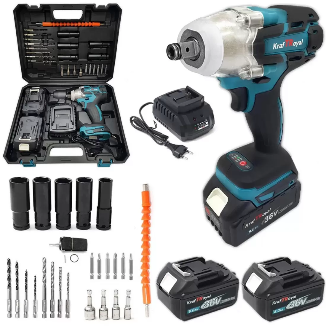 Bormasina cu Impact  48V, , Cu 2 Acumulatori, 3500 RPM 38 accesorii