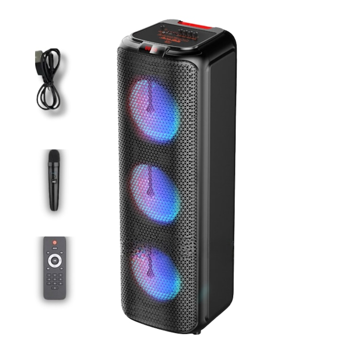 Boxa portabila 3 difuzoare, 400W, Bluetooth,joc lumini RGB, card,stick,radio, LED, Microfon