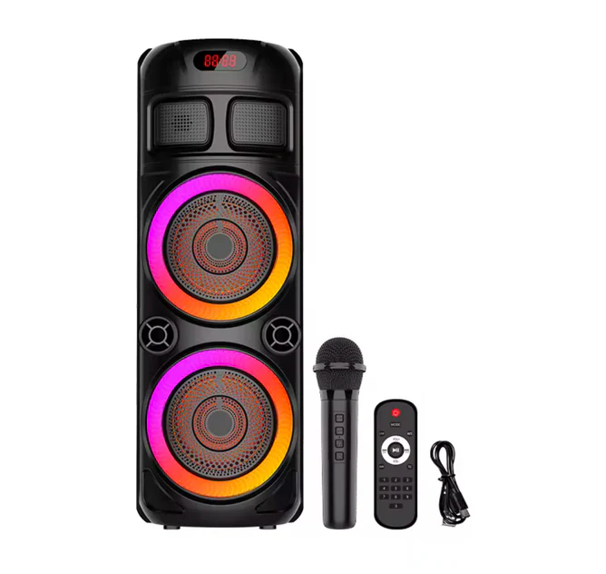 Boxa Portabila, Cu 2 Difuzoare,83 Cm, Card, Radio FM, Microfon, Telecomanda Si Lumini, Negru