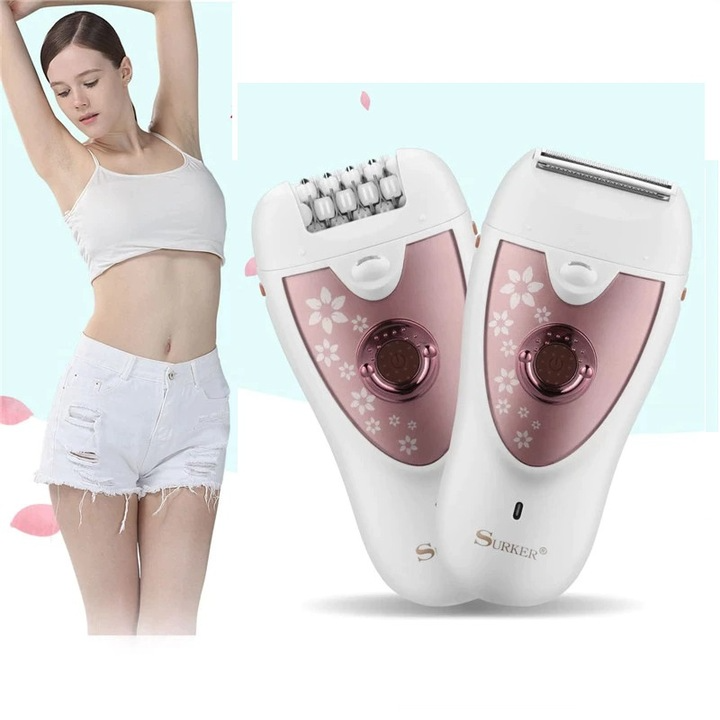 Epilator si aparat de ras reincarcabil Surker SK-513, 2 viteze, led, alimentator inclus