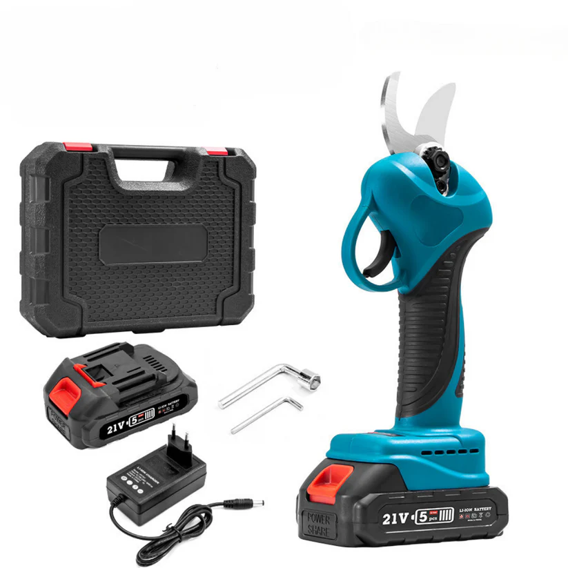Foarfeca Electrica pentru Gradinarit  48V, 8AH, 2 Baterii, 2 Lame din Otel Carbon, ideala pentru Vita de Vie si Crengi, Albastru