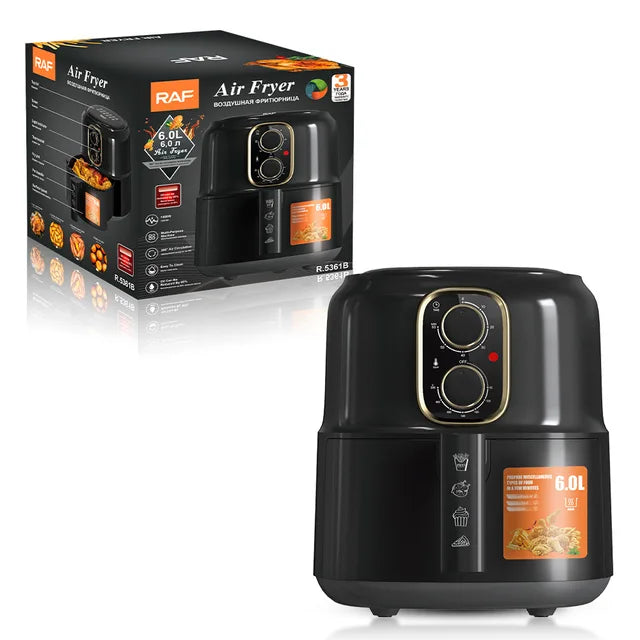 Friteuză cu aer Air Fryer 6L Tip tactil 1500 W pentru uz casnic 2 culori - Negru