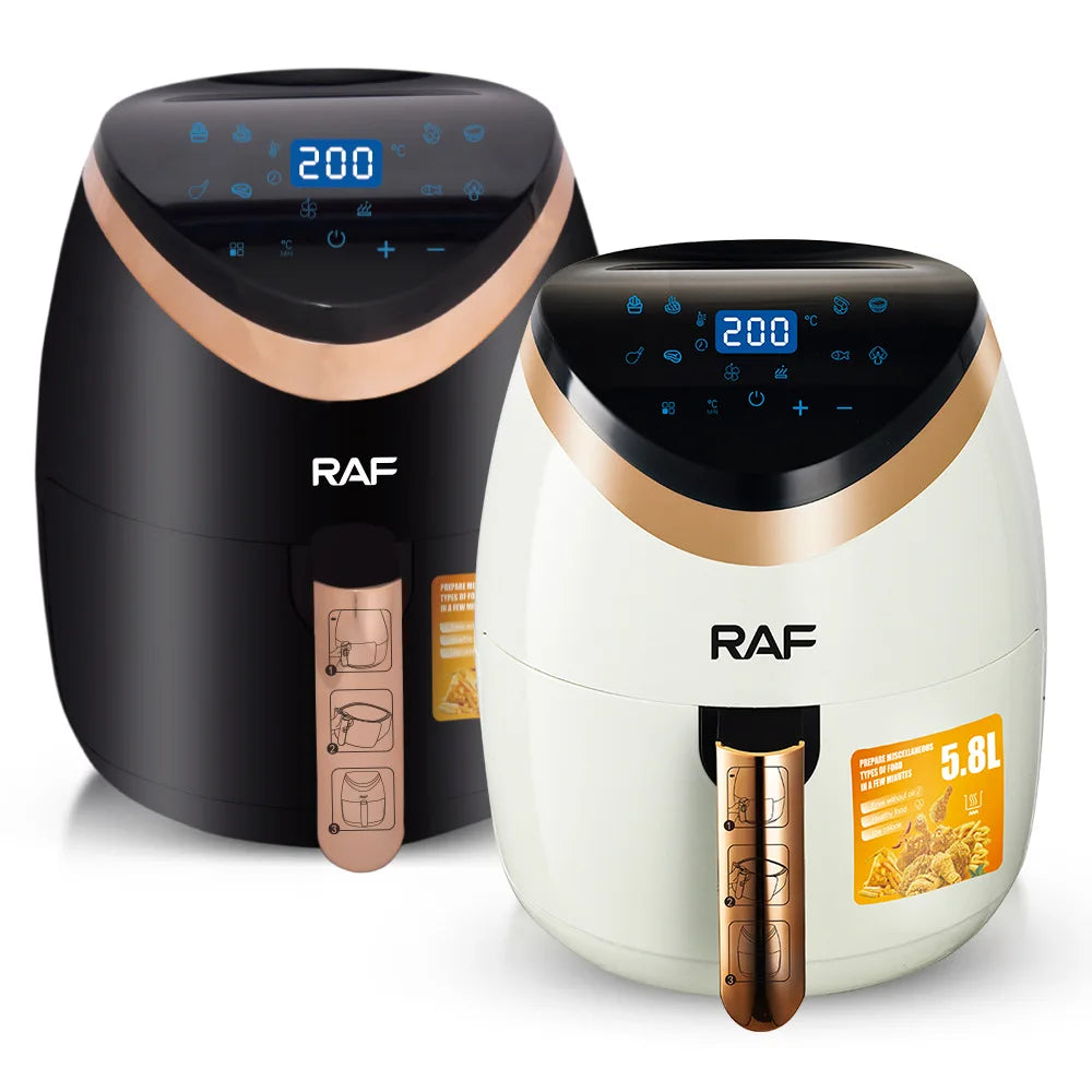 Friteuză electrică cu aer Air Fryer de 2400 W, 2 culori, 6.0 L, tip tactil ALB