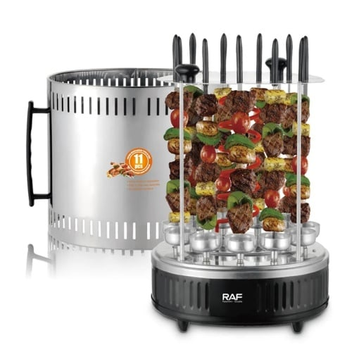 Gratar electric multifunctional, RAF R8628, 1500 W, pentru 11 frigarui, din otel, negru-argintiu