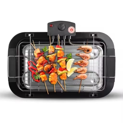 Gratar electric, RAF, Putere 2000W, pentru 6 persoane, 5 trepte, din otel si metal, 47 cm lungime, negru