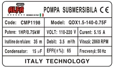 Pompa apa murdara si curata submersibila cu sita 35m cu plutitor 3.5m³h